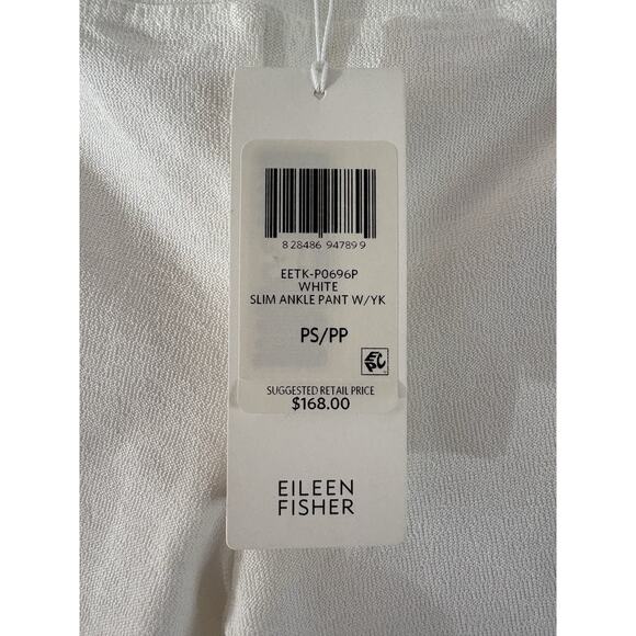 Eileen Fisher Slim Ankle Pant White Washable Stretch Crepe - Pet Sm - Minimalist - Picture 3 of 11